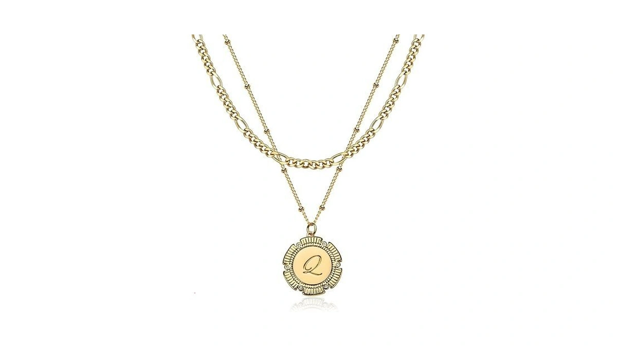 Fettero Gold Layered Initial Necklaces For Women, 14k Gold Plated