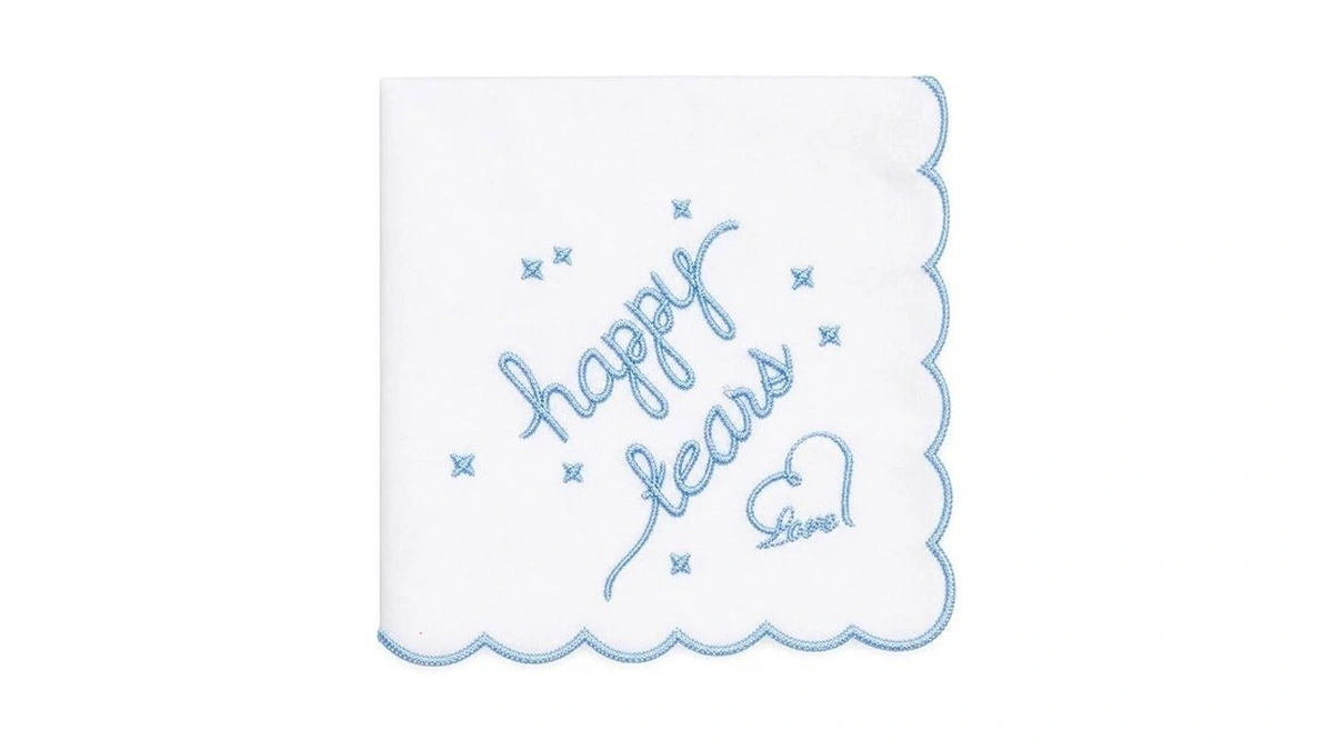 Happy Tears Handkerchief For Bride, White Embroidered Bridal Something Blue