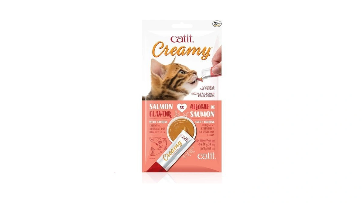 Catit Creamy Lickable Cat Treat, Healthy Cat Treat, Salmon, 30