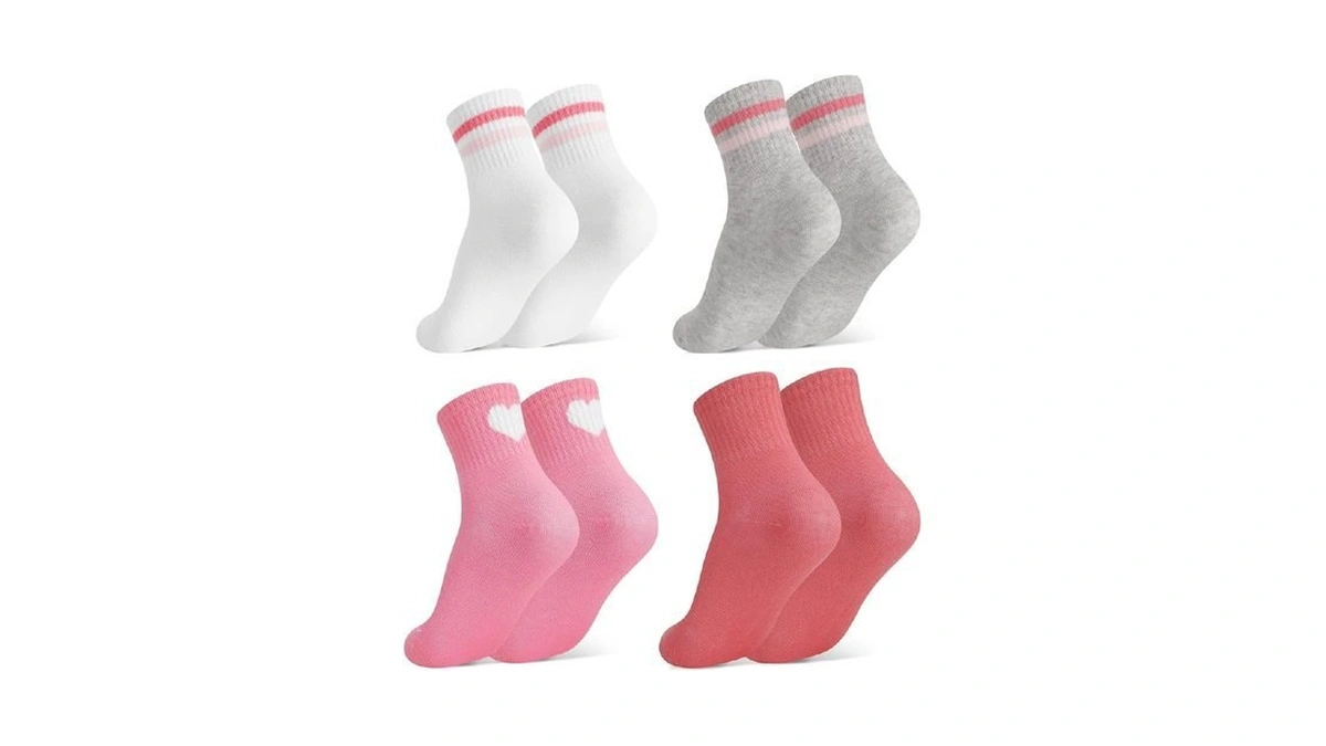 Jspupifip 4 Pairs Girls Striped Hearts Cotton Socks Kids Pink
