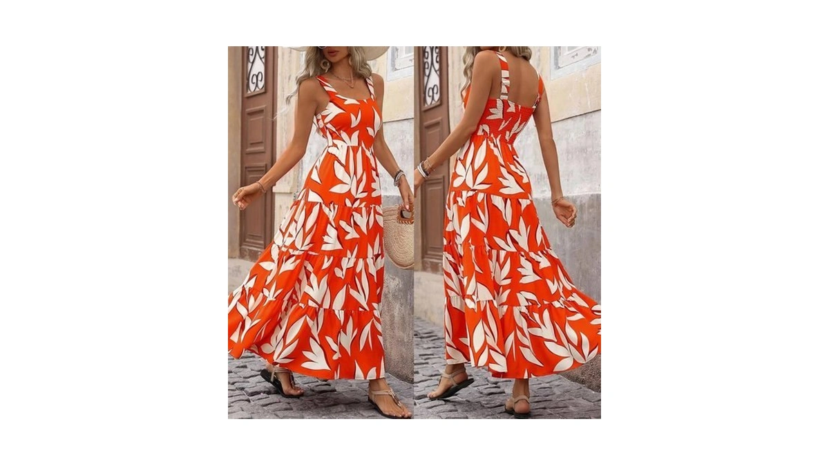 Prettygarden Women's Summer Floral Maxi Dress Sleeveless Smocked Ruffle Long
