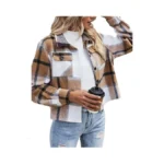 Zeagoo Flannels For Women Cropped Shacket Jacket Plaid Button Long
