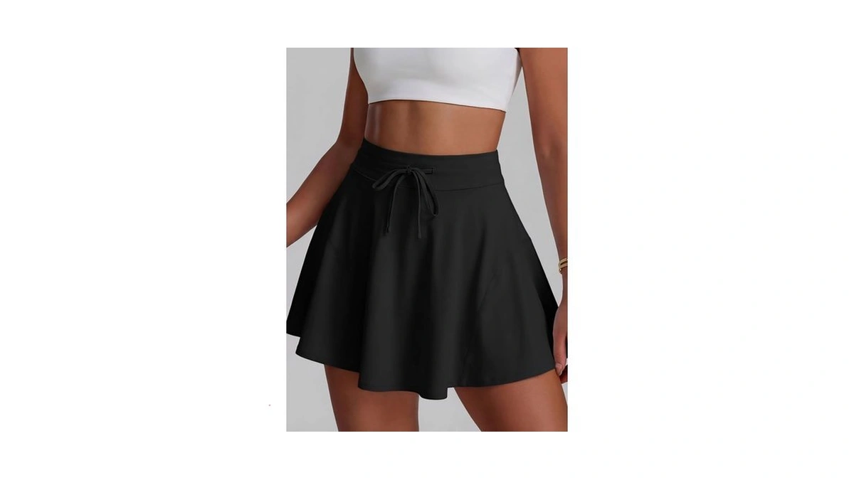 Caracilia Women's Athletic Tennis Skort, Drawstring High Waisted Built-in Shorts,