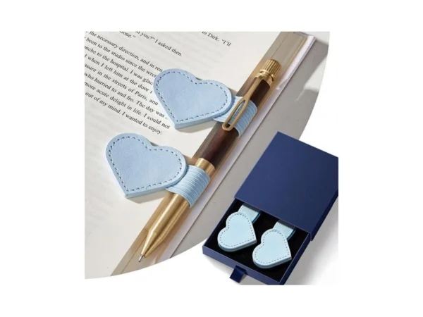 2pcs Magnetic Leather Bookmarks With Gift Box, Heart-shaped Magnetic Pen