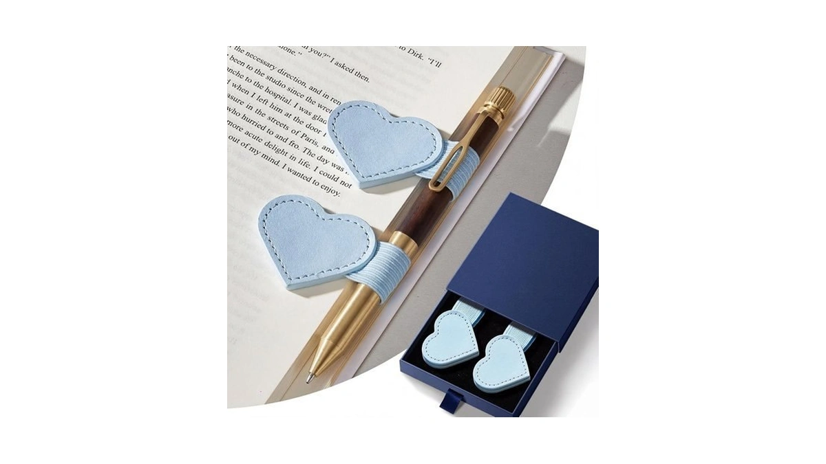 2pcs Magnetic Leather Bookmarks With Gift Box, Heart-shaped Magnetic Pen