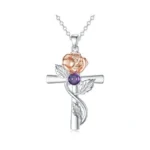 Toupop Alexandrite June Birthstone Necklace 925 Sterling Silver Cross Rose