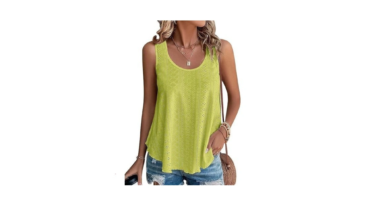 Athmile Womens Tank Tops Sleeveless Eyelet Embroidery Scoop Neck Loose