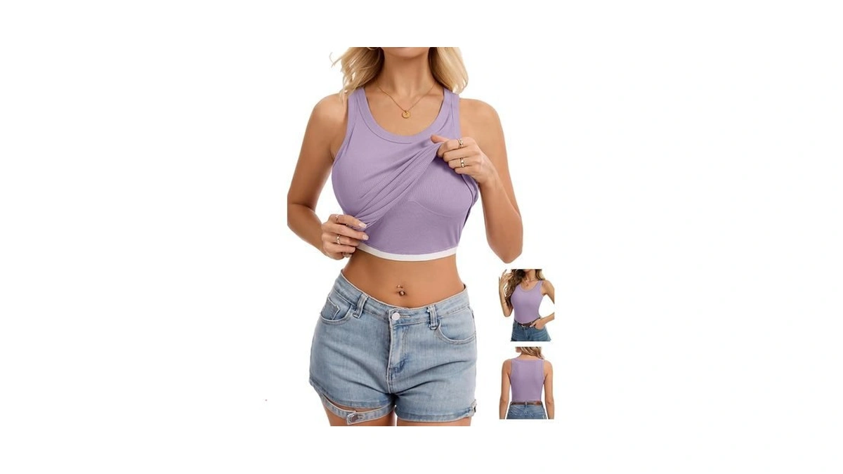 Humordream Women Built-in Bra Tank Tops Sleeveless Racerback Fitted Ribbed