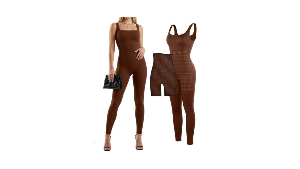 Popilush Workout Romper For Women Built In Bra Square Neck