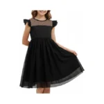 Glorycat Flower Girls Dress Black Wedding Guest Dress Summer Ruffled