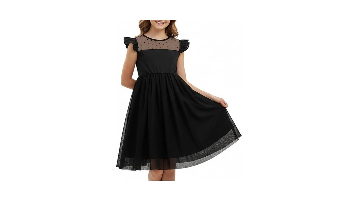 Glorycat Flower Girls Dress Black Wedding Guest Dress Summer Ruffled