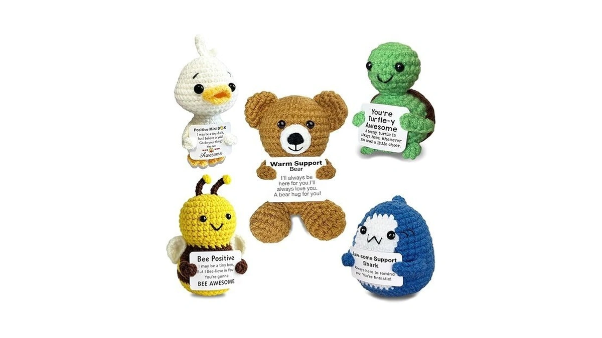 5pcs Positive Crochet Animals Bulk With Support Message, Knitted Stuffed