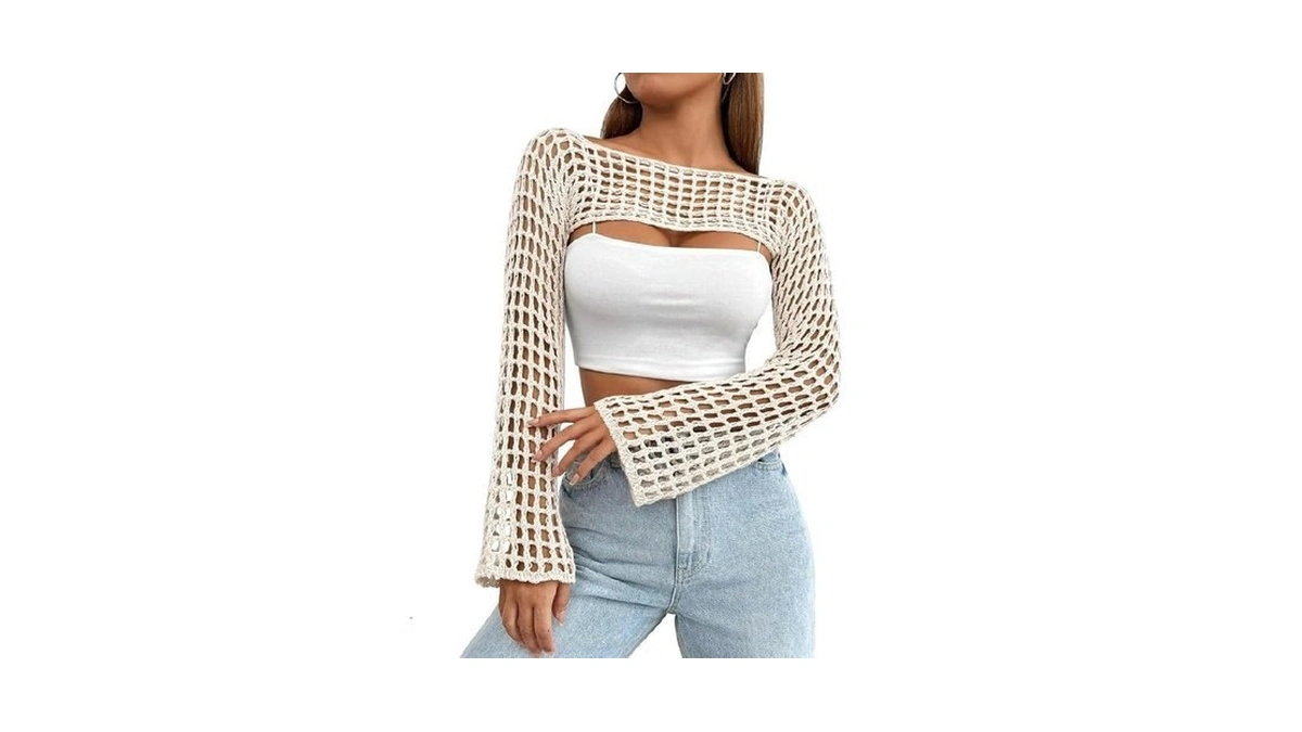 Mincib Womens Crochet Shrug Y2k Hollow Out Bolero Shrug See