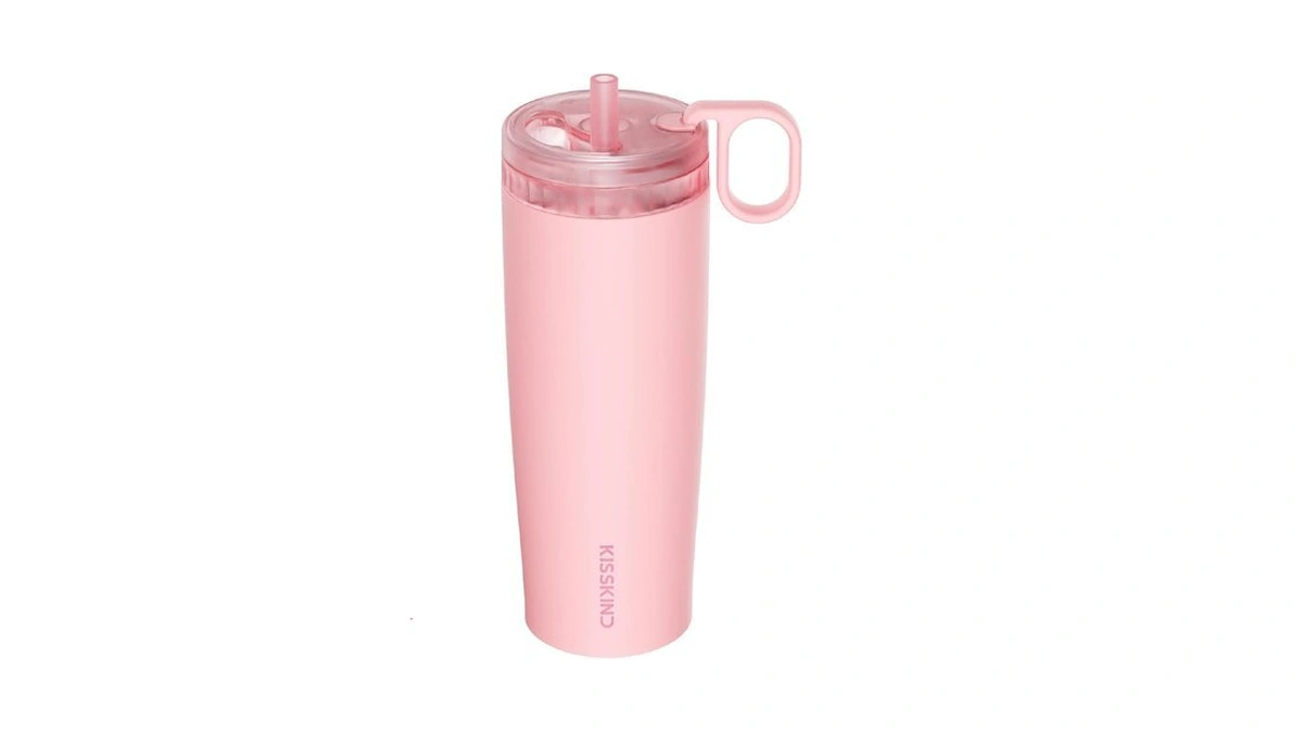Kisskind 20 Oz Iced Coffee Tumbler With Hidden Straw, Insulated