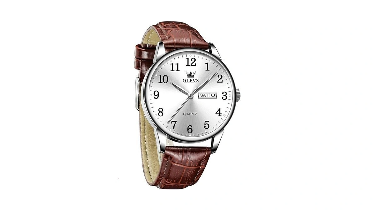 Olevs Brown Leather Watches For Men Analog Quartz Leather Mens