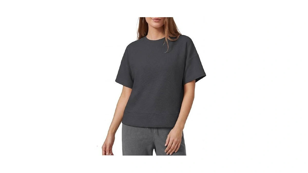 G4free Womens Soft Waffle Knit Tops Breathable Short Sleeve T-shirts