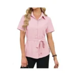 Blooming Jelly Womens Button Down Shirt Collared Bow Belt Short