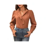 Lookboho Women's Fall Button Shirts - Ruffle Neck Long Sleeve