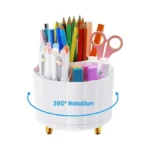 Iveetty 360 Rotating Pencil Pen Holder For Desk, White Pen
