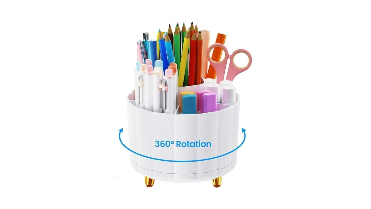 Iveetty 360 Rotating Pencil Pen Holder For Desk, White Pen