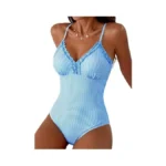 Aleumdr Women Splice Ruffle Trim One Piece Swimsuit Tummy Control