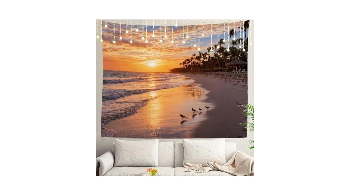 Shrahala Palm Trees Beach Sunset Wall Hanging - Large Psychedelic