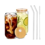 Mohary Drinking Glasses With Bamboo Lids And Glass Straw 2pcs