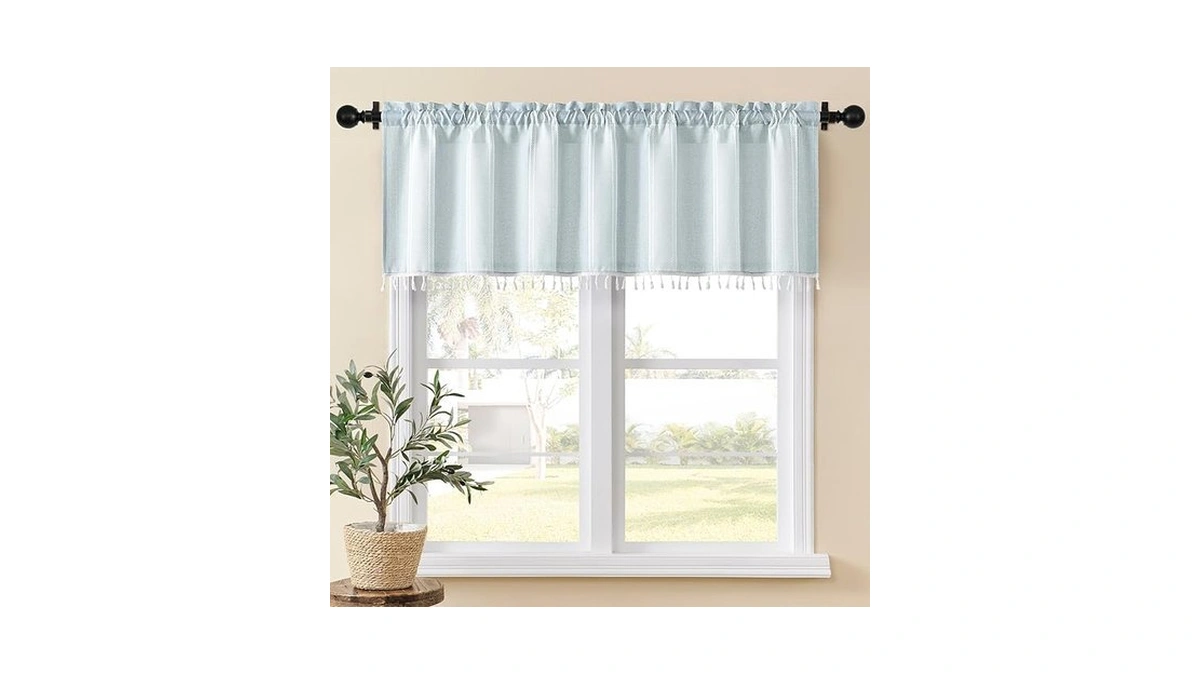 Home Queen Boho Striped Linen Window Curtain Valance With Tassel
