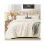 Quataly Marshmallow Queen Fleece Comforter Set Cream White Faux Fur