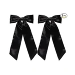 Furling Pompoms Hair Bows Clips With Long Tail, 2pcs Black