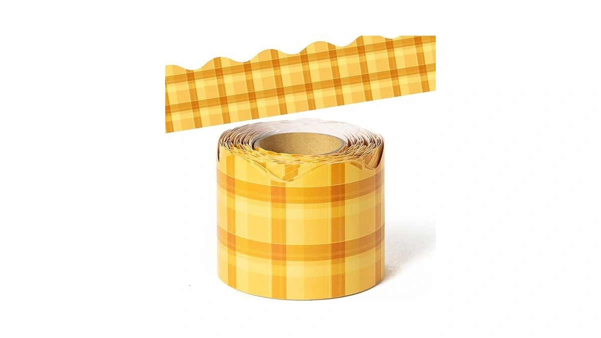 Beyumi Yellow Plaid Border Trim - 65ft Back To School