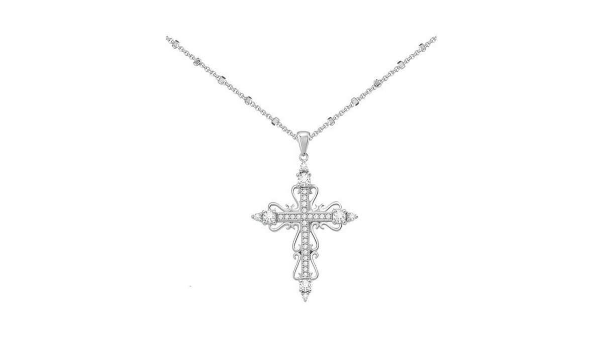 Aohik Dainty 14k Gold Flower Cross Charm Necklace For Women,