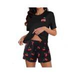 Hilinker Womens Cute Graphic 2 Piece Pajamas Short Sleeve Top