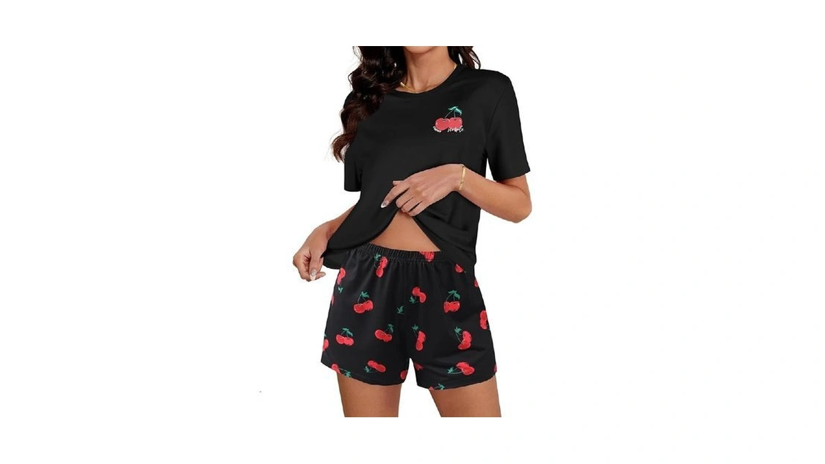 Hilinker Womens Cute Graphic 2 Piece Pajamas Short Sleeve Top