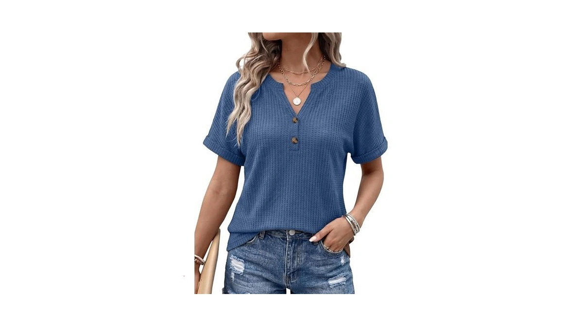 Aumora Womens Short Sleeve Tops V Neck Casual Tops For