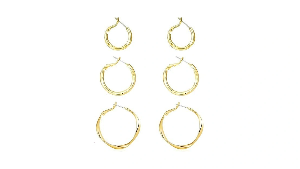 Gold Hoop Earrings Set For Women: Thick 14k Gold Plated
