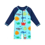 Huaaniue Baby/toddler Boy One-piece Swimsuit Upf 50+ Long Sleeve Swimwear