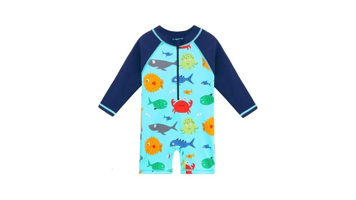 Huaaniue Baby/toddler Boy One-piece Swimsuit Upf 50+ Long Sleeve Swimwear