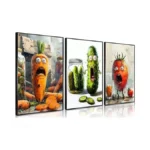 Funny Kitchen Canvas Wall Art Set Of 3 Whimsical Pickle