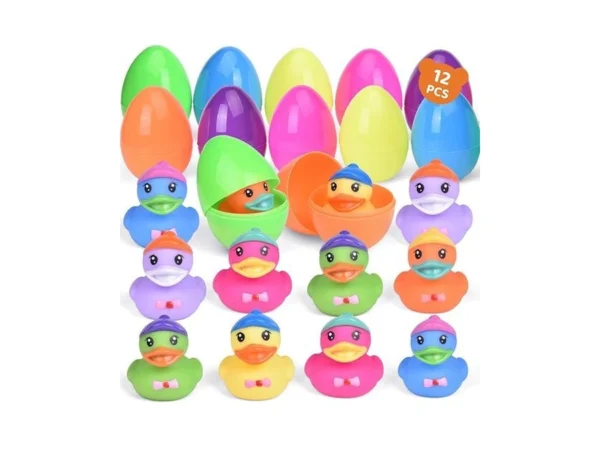 12 Pcs Prefilled Easter Eggs With Rubber Duck Toys, Easter
