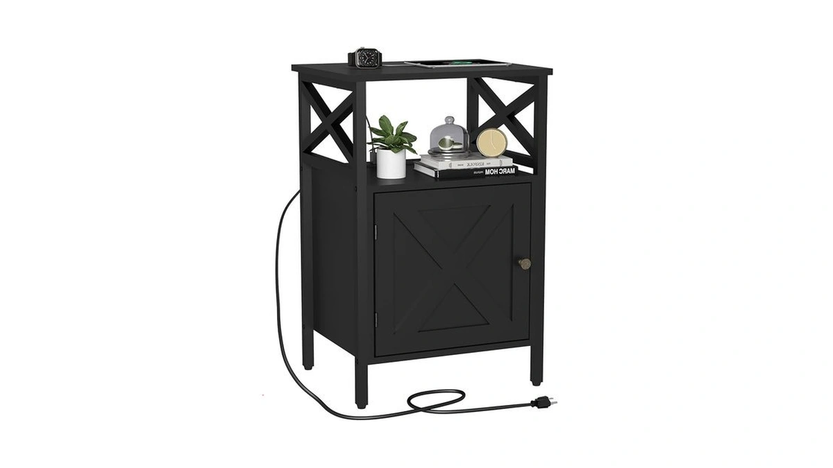 Ffbcfdk End Table With Charging Station, Side Table With Power