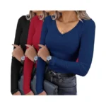 Ekouaer Womens 3 Pack Long Sleeve Shirts V Neck Ribbed