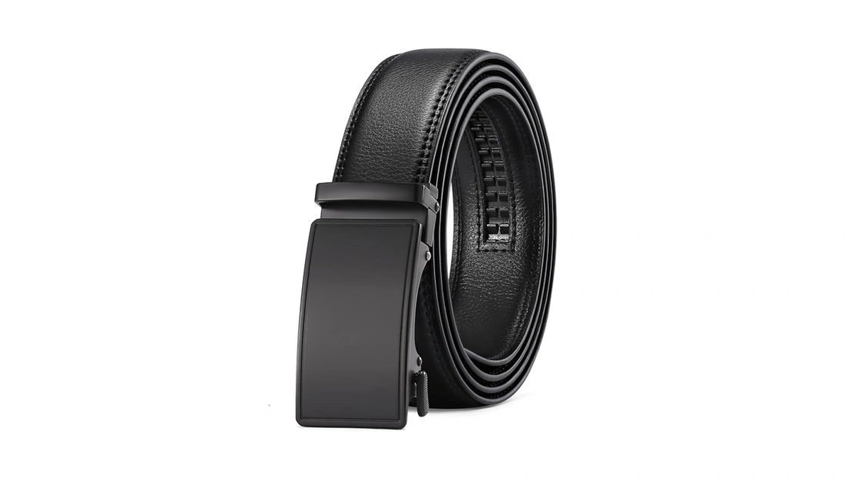 Sendefn Men's Leather Belt Automatic Ratchet Buckle Slide Belt For