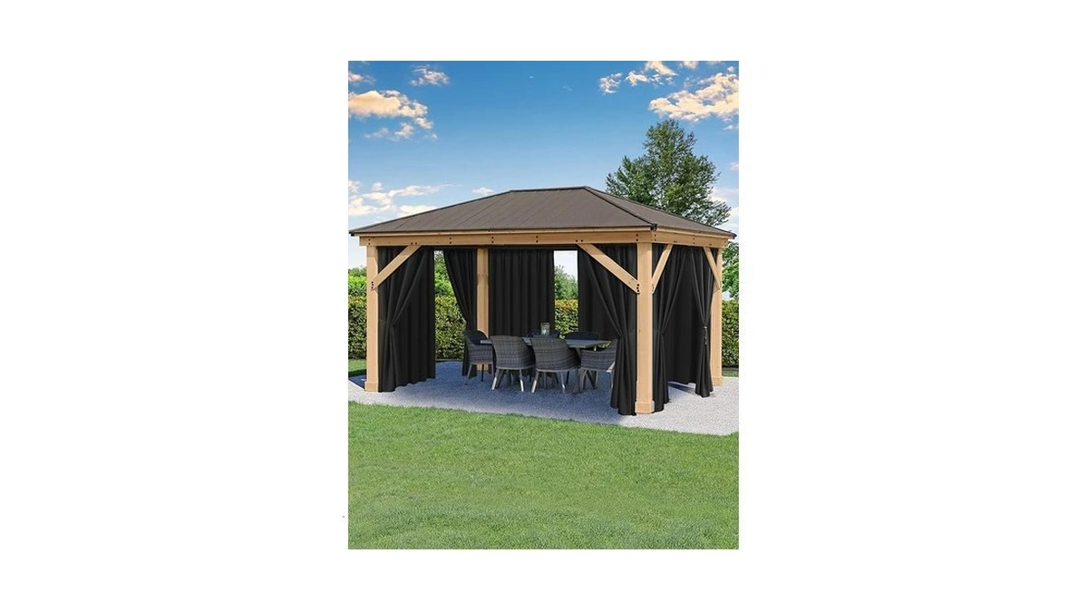 Black Outdoor Patio Curtains Waterproof With Rod Pocket 6 Pcs