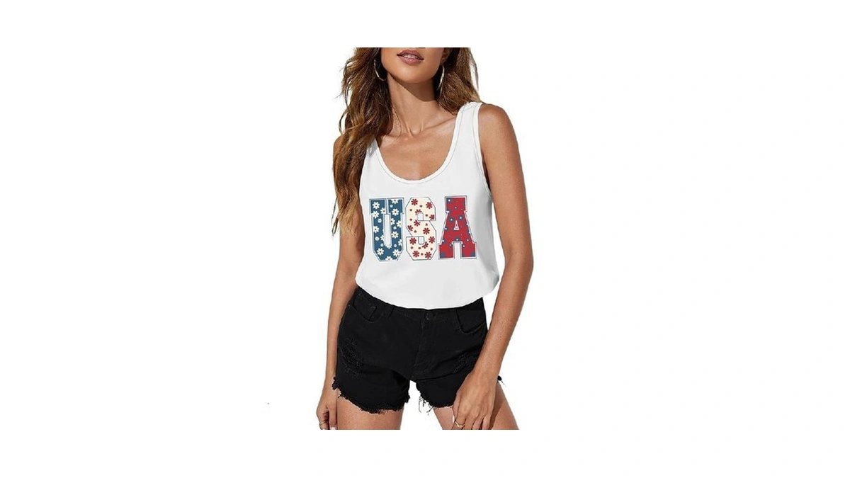 Vvnty American Flag Crop Tank Tops Women's Patriotic 4th Of