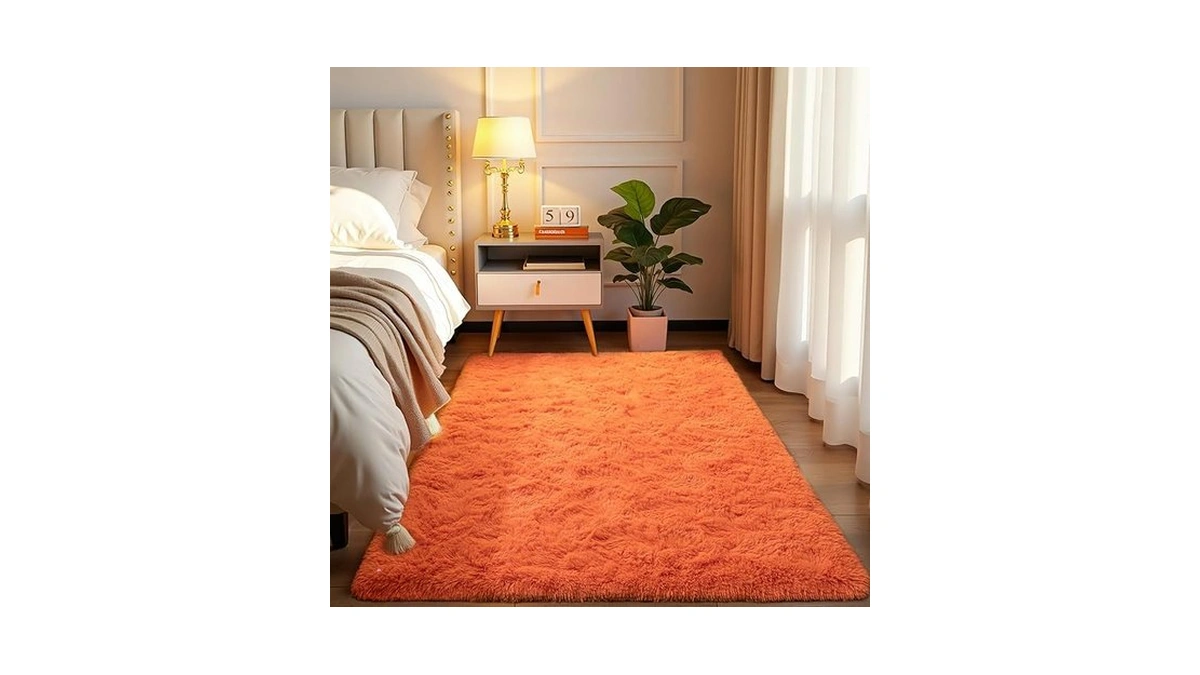 Softlife Orange Area Rug For Bedroom, Fluffy Shag Plush 4x6