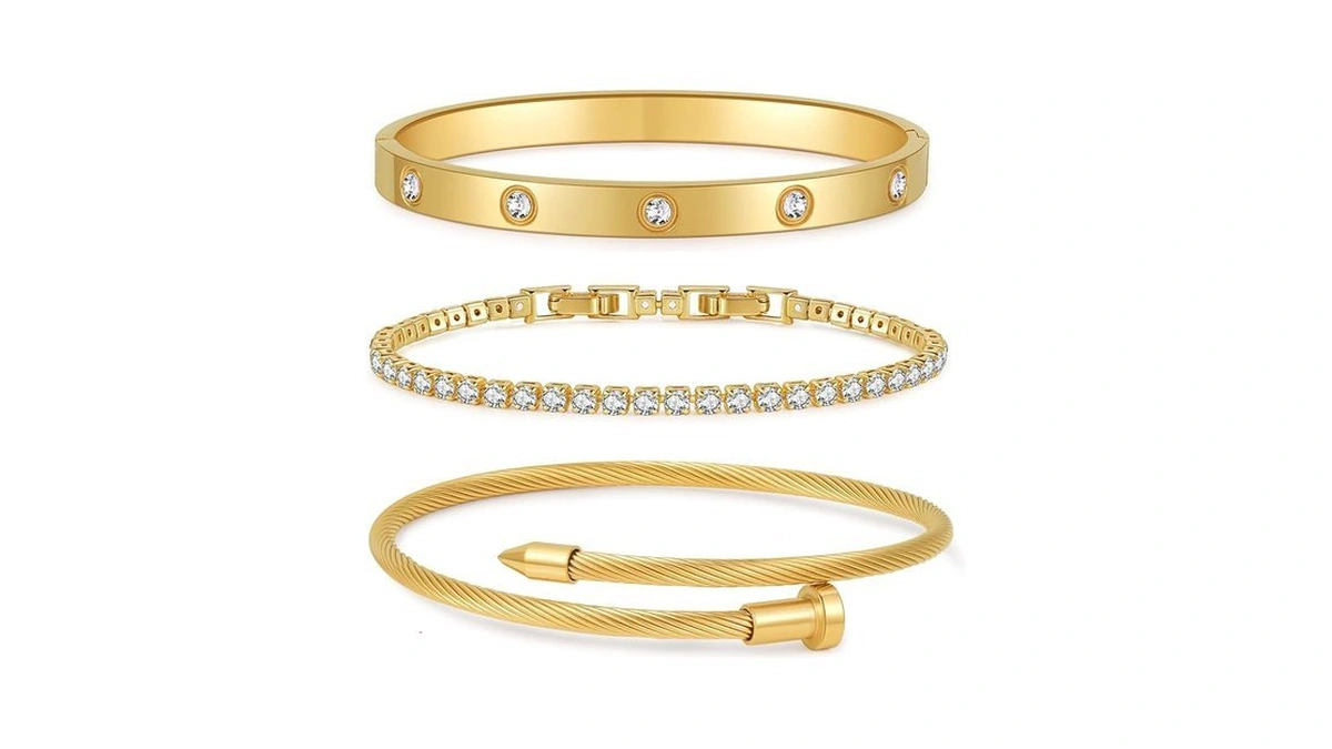 Shengkeao Gold Plated Bangle Bracelets For Women Stackable 18k Gold