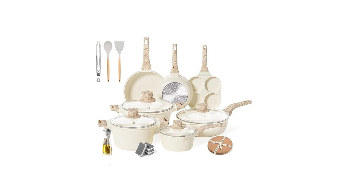20pcs Pots And Pans Set, Nonstick Cookware Sets, White Granite