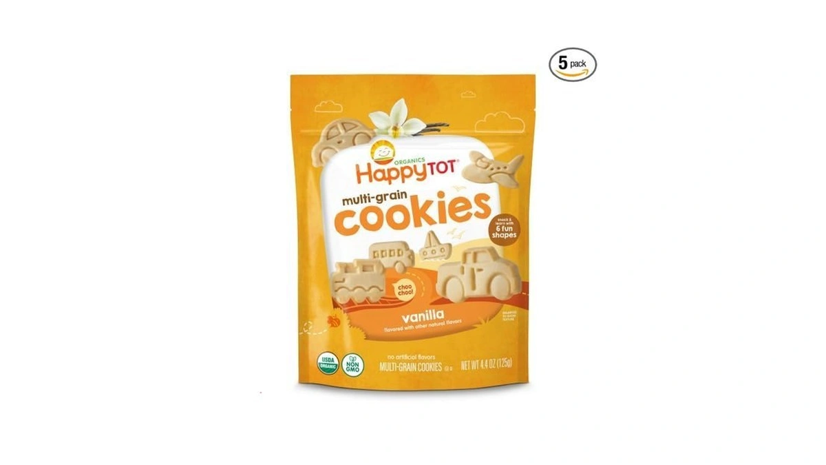 Happytot Organic Multi-grain Cookies Toddler Snack, Fun Transportation Shapes, Vanilla,