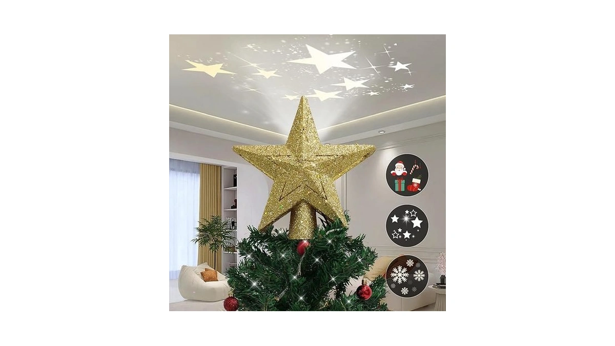 Gootu Christmas Tree Topper Lighted With 3 Pattern Projection Modes,3d